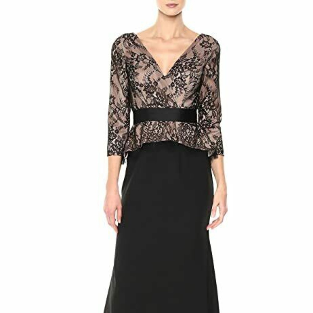 JS COLLECTIONS Lace & Crepe Peplum Gown 2